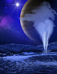 Panache de vapeur d'eau sur Europa (concept d'artiste)