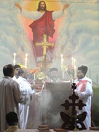 Liturgia w święto Wniebowstąpienia Pańskiego w syryjskim kościele prawosławnym w Bombaju