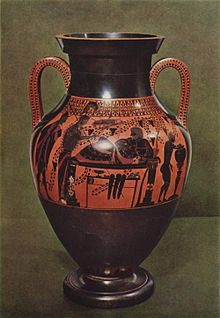  Herakles descansando em um sofá, com um lado de figura negra de um vaso pelo pintor Andokides, cerca de 520/510 AC. Munique: Antikensammlungen Staatliche