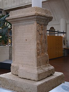 The Augsburg Altar of Victory, a dedication to the goddess Victoria, erected near the Rhaetian provincial capital of Augusta Vindelicorum on the occasion of a Roman victory over a prey community of the Juthungen.