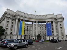 Ukrainian Foreign Ministry building with EU flag