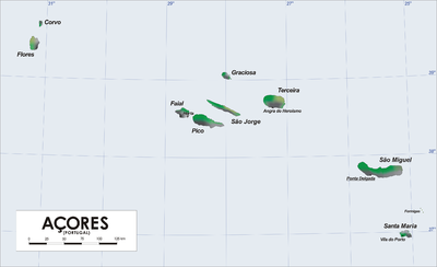 Mapa das Ilhas dos Açores.