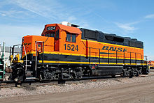 Druhá generace lokomotivy EMD (Electro-Motive Diesel) na nádraží Hobson Yard v Lincolnu ve státě Nebraska.  