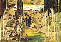 Léon Bakst: cenografia para a estréia mundial do balé Daphnis et Chloë (música de Maurice Ravel), Paris 1912: Ato II