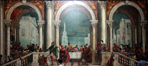 Esta pintura, Festa na Casa de Levi por Paolo Veronese, é a maior pintura a óleo sobre tela do mundo. Tem mais de 42 pés de comprimento. (5,55 × 12,80 metros)