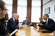 Corbyn möter USA:s president Barack Obama i London i april 2016.  