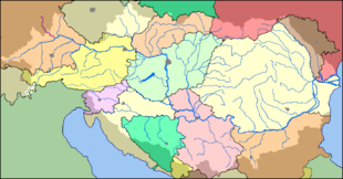 Catchment area and main tributaries of the Danube
