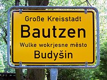 Dvojjazyčný nápis v Bautzene