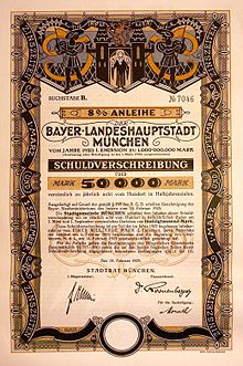 Bond for 50,000 Marks of the Bayer. City of Munich, February 15, 1923
