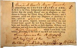 Giuramento di fedeltà di Arnold, 30 maggio 1778