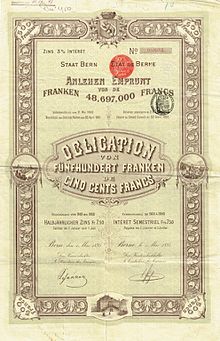 Bilingual bond of the Canton of Berne dated 1 May 1895