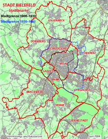 Development of the urban area since the beginning of the 20th century