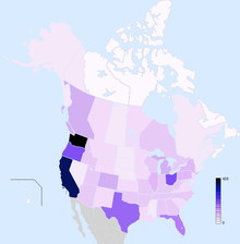 Distribution of alleged sightings of Bigfoot in 2009.