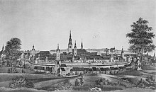View of Chemnitz from the south , lithograph after a painting made for the weavers' guild of Chemnitz in 1780