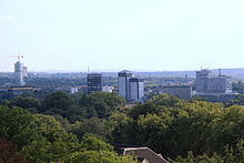 Part of the Bochum skyline with Exzenterhaus, Stadtwerke-Haus, Park-Inn-Hotelhochhaus and Europahaus
