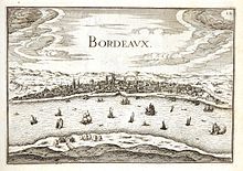 View of Bordeaux around 1634 with the Garonne in the foreground: Illustration from an atlas by Christophe Tassin