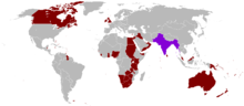 British India (purple) in the union of the British Empire 1920 after the First World War