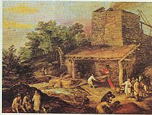 "Cabin in the Woods," charcoal blast furnace, early 17th century, painting by Jan Brueghel the Elder.