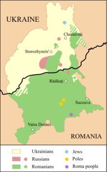Location of Bukovina between Ukraine and Romania