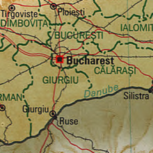 Bucharest (red square) - Romania - Neighbouring places: Ploiești, Târgoviște, Giurgiu, Russe (Bulgaria), Silistra (Bulgaria)