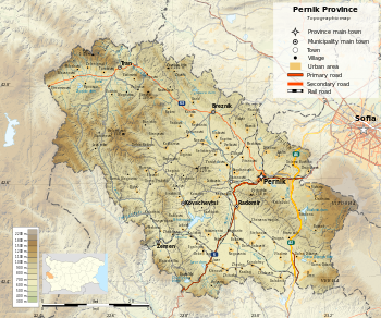 Pernik tartomány topográfiai térképe