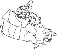 Een kaart met alle locaties van de Grand Prix van Canada.  