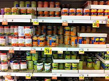 Canned vegetables in the supermarket