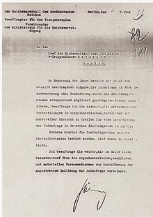 Order of Hermann Göring to Reinhard Heydrich dated 31 July 1941