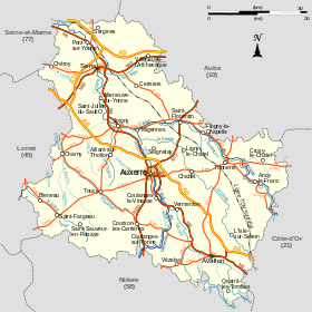 Kaart van de Yonne.  