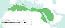 Map of the settlement area of the Banū Hilāl in the period 950-1148.