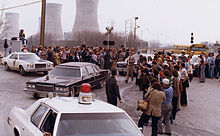 Le président Jimmy Carter quitte Three Mile Island pour Middletown, Pennsylvanie, le 1er avril 1979