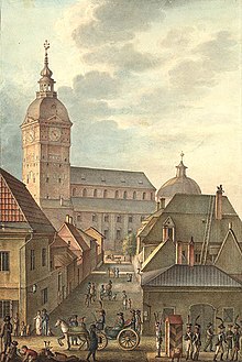 Turku Cathedral before its destruction by the city fire. Watercolour by Carl Ludwig Engel from 1814.