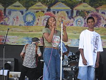 The singer Charmiane Neville with her grandson (concert in New Orleans 2009)
