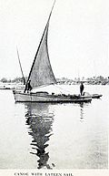 canoa de 1922 com uma vela de leg-o-mutton (muitas vezes confundida com um equipamento de lateen)