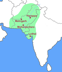 Harta principalelor așezări ale civilizației Indus