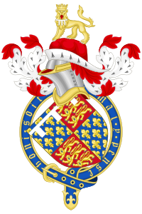 Het wapen van de Zwarte Prins, als erfgenaam van de Engelse troon.