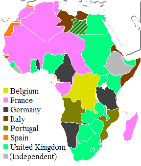 アフリカへのスクランブルに続く、1914年のアフリカでのヨーロッパの主張。