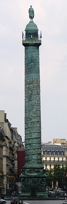 Vendôme column on the Place Vendôme in Paris: bronze from the cannons captured by the French at the Battle of Austerlitz was used for the shaft.
