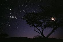 Acrux is the brightest star in the constellation Crux (far left).