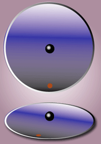 Movement of a body from the centre of a rotating disc outwards without friction; above: in the stationary reference frame, the body moves uniformly in a straight line; below: in the co-rotating reference frame (disc), the body moves along a spirally curved path.