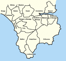 Mapa de paróquias civis em The Lizard