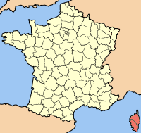 Upravna regija Corse je označena z rdečo barvo.