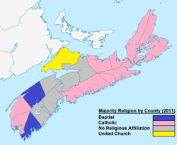 Religião maioritária na Nova Escócia por condado