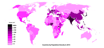 Gęstość zaludnienia według krajów (2015)