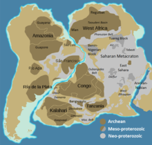 Vakarų Gondvanos kratonai, kurie vėliau tapo Afrika ir Pietų Amerika