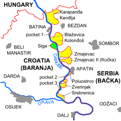 利比里亚主张的领土位于地图上标为"Siga"的最大绿色地块。由于边界定义的不同，塞尔维亚和克罗地亚都对东边的黄颜色部分提出了权利主张。克罗地亚声称绿色部分是塞尔维亚的一部分，但塞尔维亚没有提出主张。这导致耶德利奇卡断言，双方都没有对绿色部分提出主张。