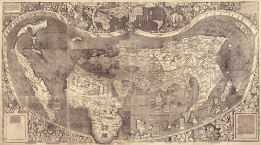 World map by Waldseemüller, 1507, single pieces mounted