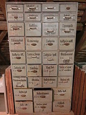 Cabinet for storing pigments in the Upper Swabian Museum Village Kürnbach