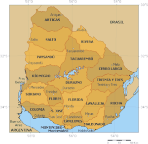 Kaart van de departementen van Uruguay