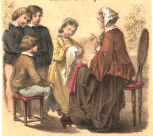 The grandmother in the circle of her grandchildren (unknown artist, around 1860)
